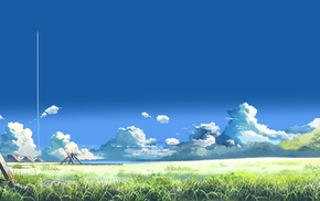 Makoto Shinkai, The Place Promised In Our Early Days, field, landscape, clouds, contrails